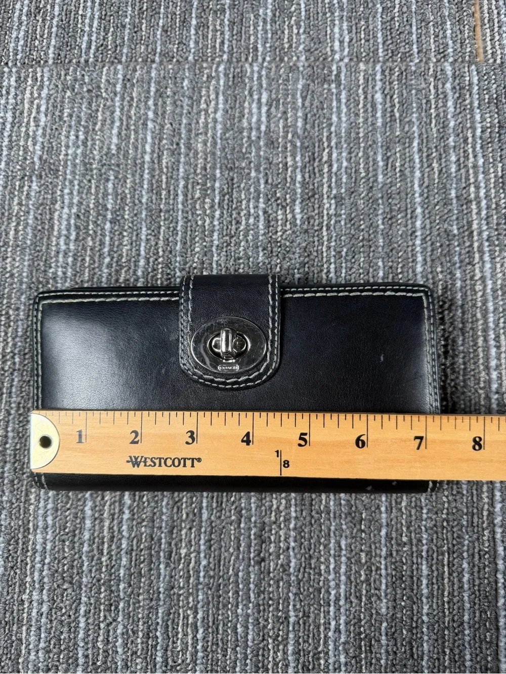 Vintage Coach Black Leather Checkbook Wallet with Silver Turnlock